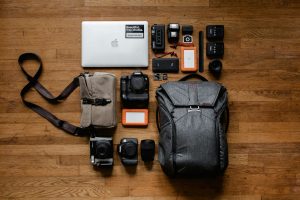 travel packing list gear black DSLR cameras and lenses