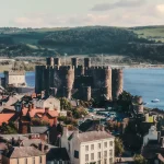 Pembrokeshire Wales castle aerial view of buildings